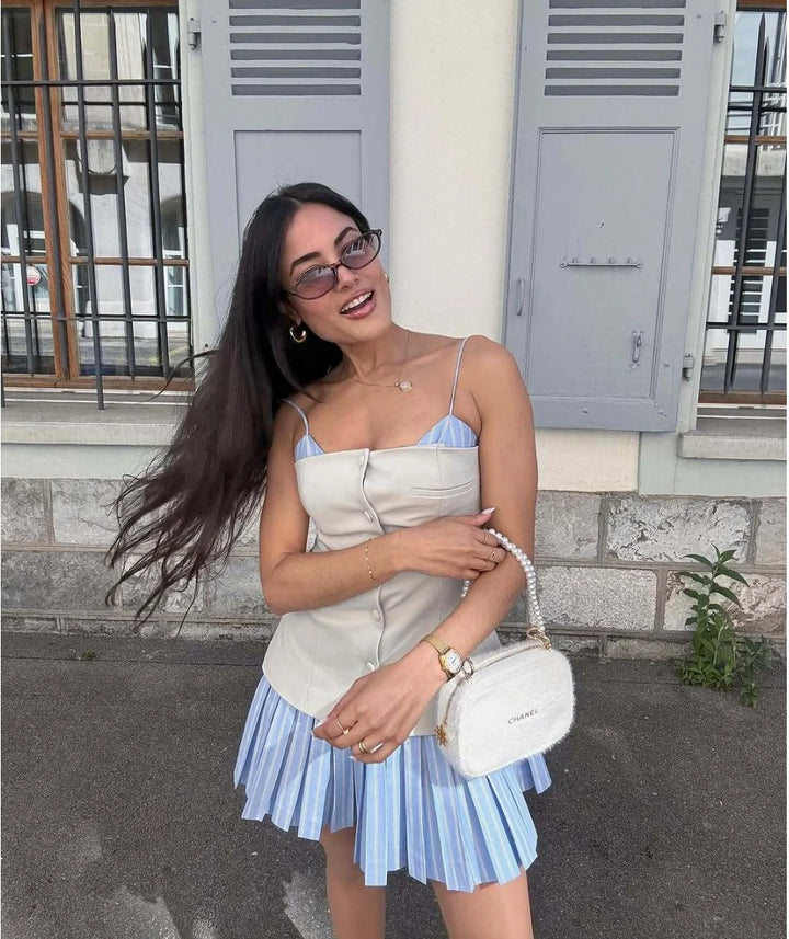 Trina Patchwork Pleated Mini Dress