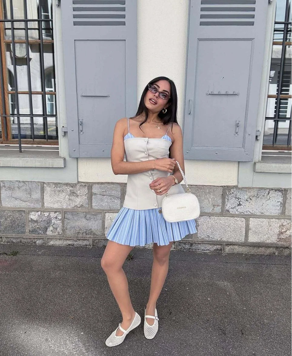 Trina Patchwork Pleated Mini Dress