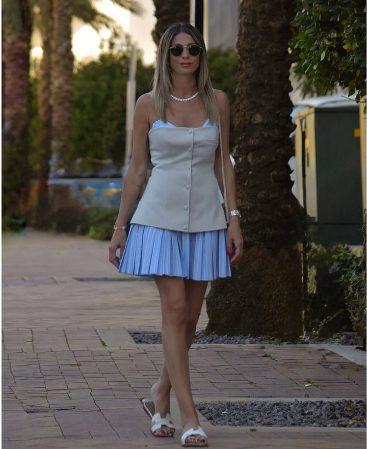 Trina Patchwork Pleated Mini Dress