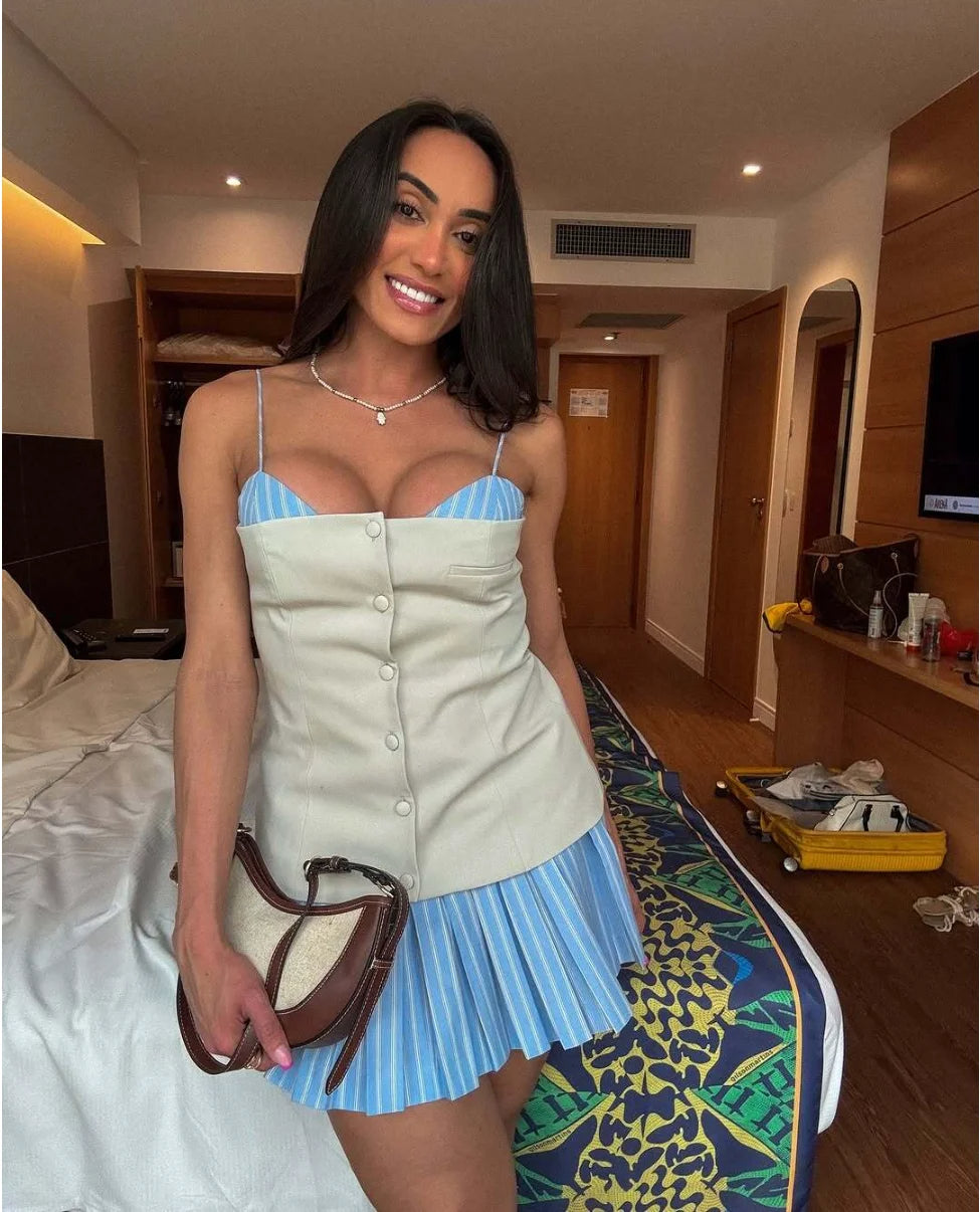 Trina Patchwork Pleated Mini Dress