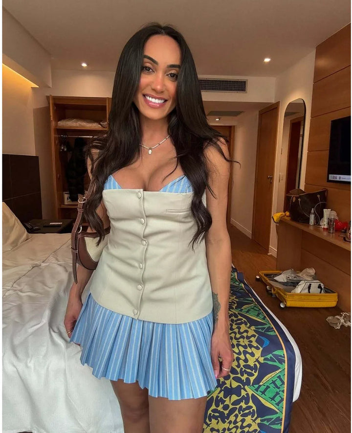 Trina Patchwork Pleated Mini Dress