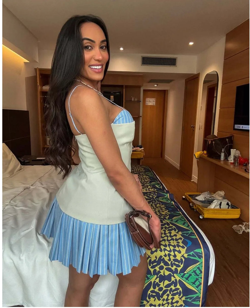 Trina Patchwork Pleated Mini Dress