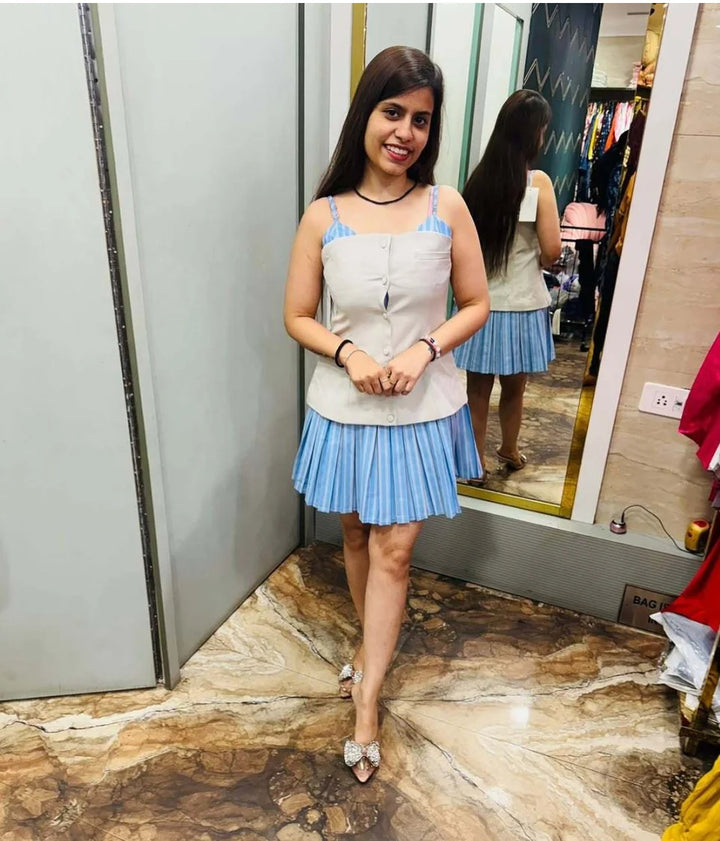 Trina Patchwork Pleated Mini Dress