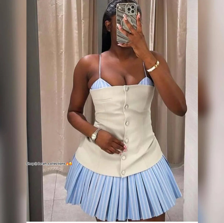 Trina Patchwork Pleated Mini Dress