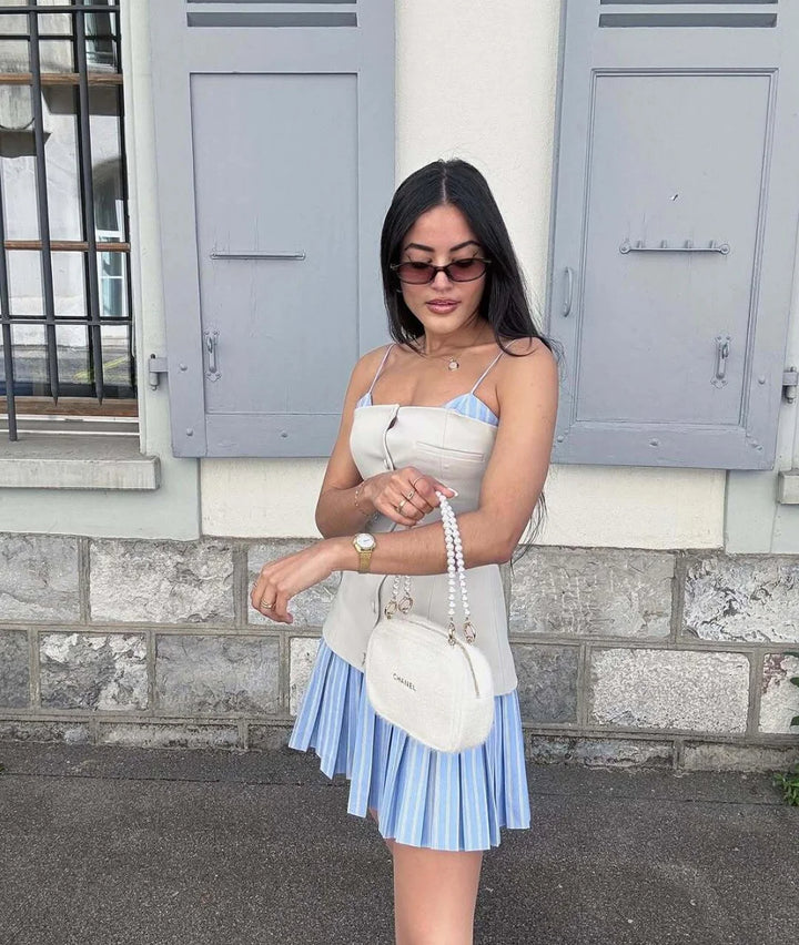 Trina Patchwork Pleated Mini Dress