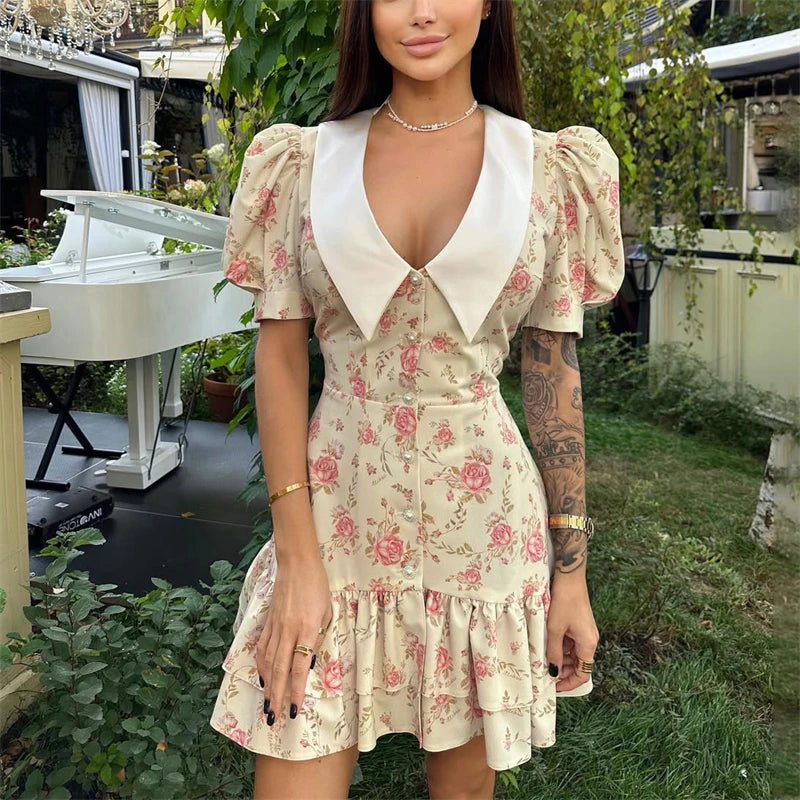 Gweny Puff Sleeves Floral Mini Dress