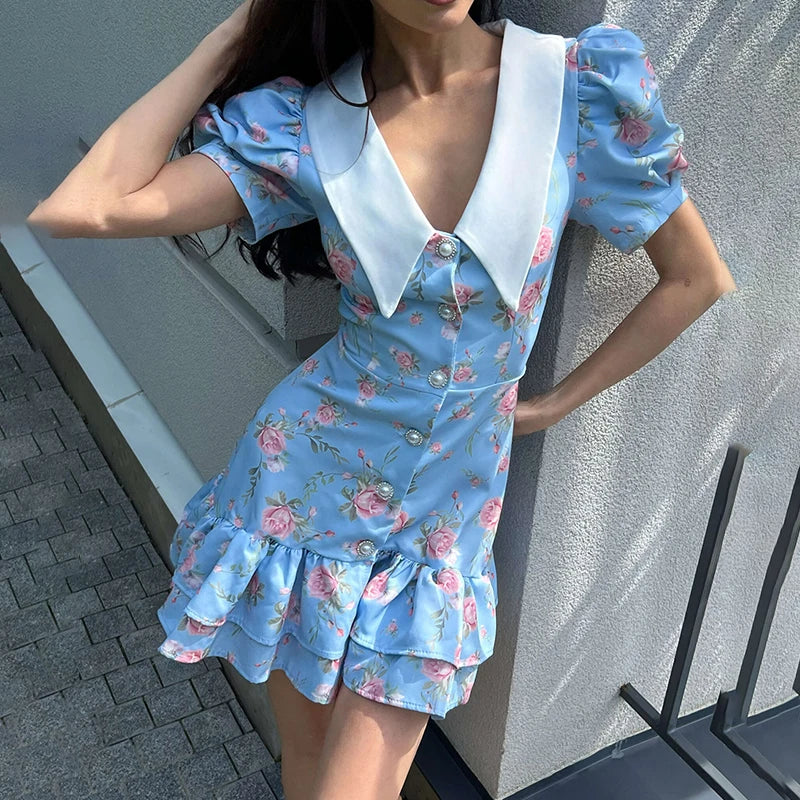 Gweny Puff Sleeves Floral Mini Dress