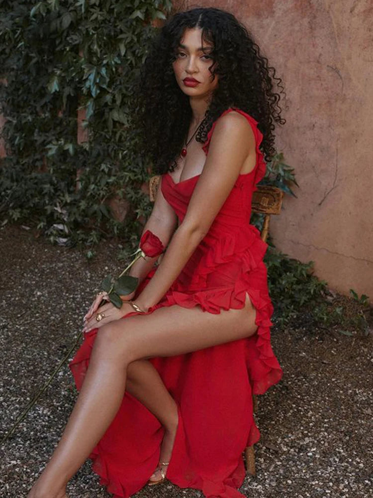 Twisty Twirl High Slit Ruffle Dress