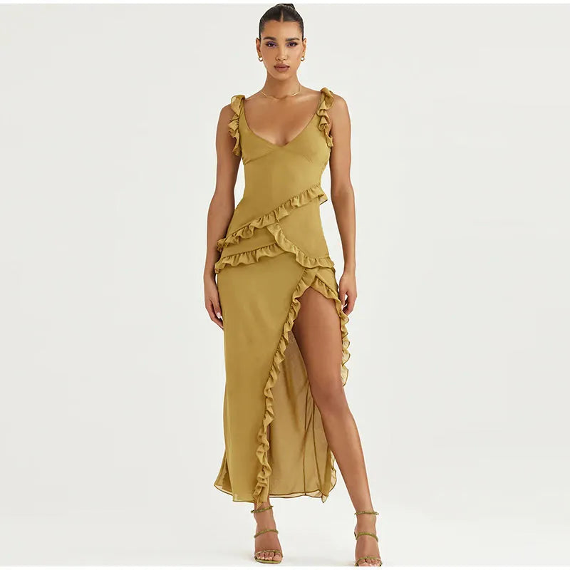 Twisty Twirl High Slit Ruffle Dress
