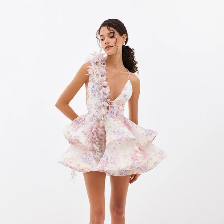 Blossom Floral V Neck Mini Dress