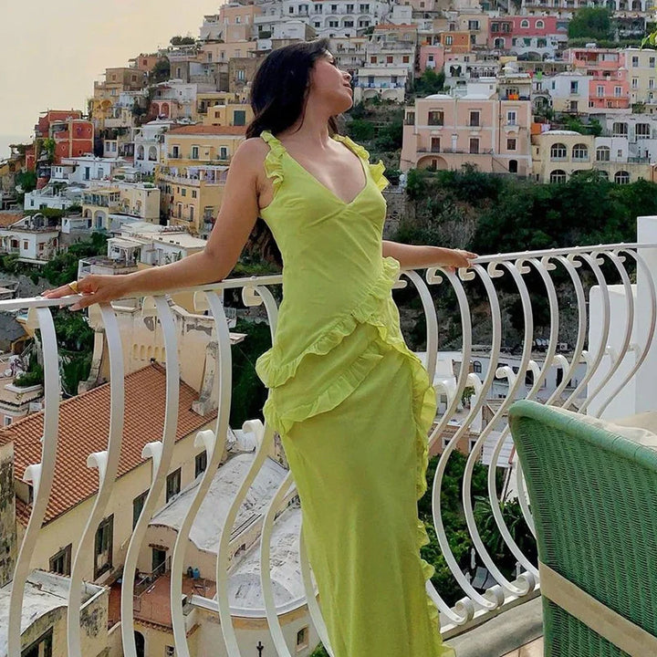 Twisty Twirl High Slit Ruffle Dress