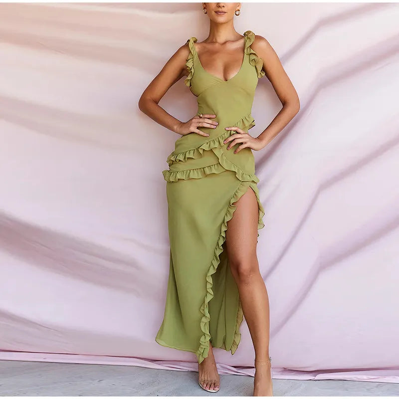 Twisty Twirl High Slit Ruffle Dress