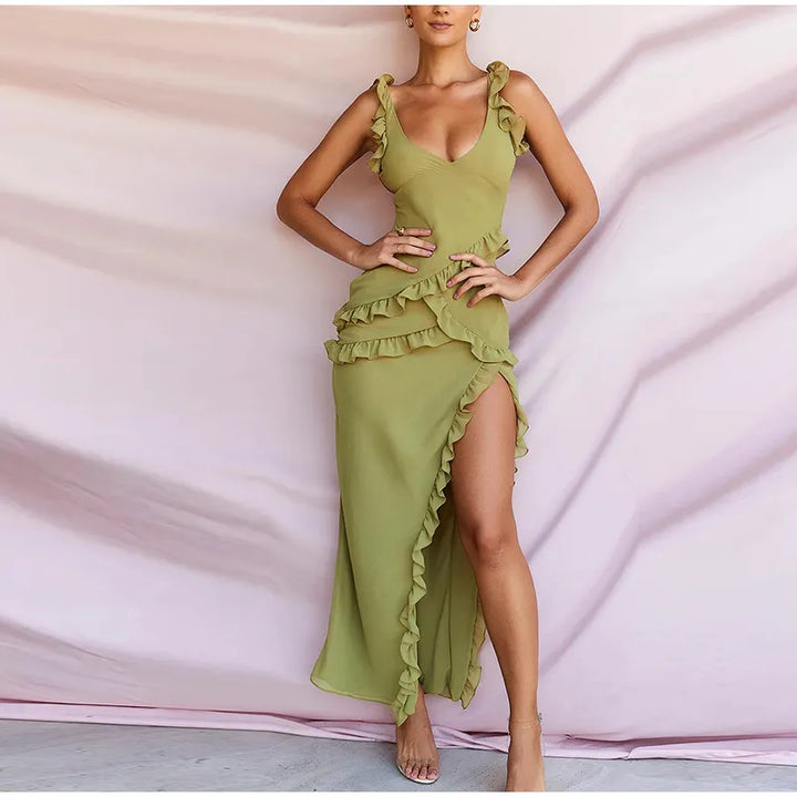 Twisty Twirl High Slit Ruffle Dress