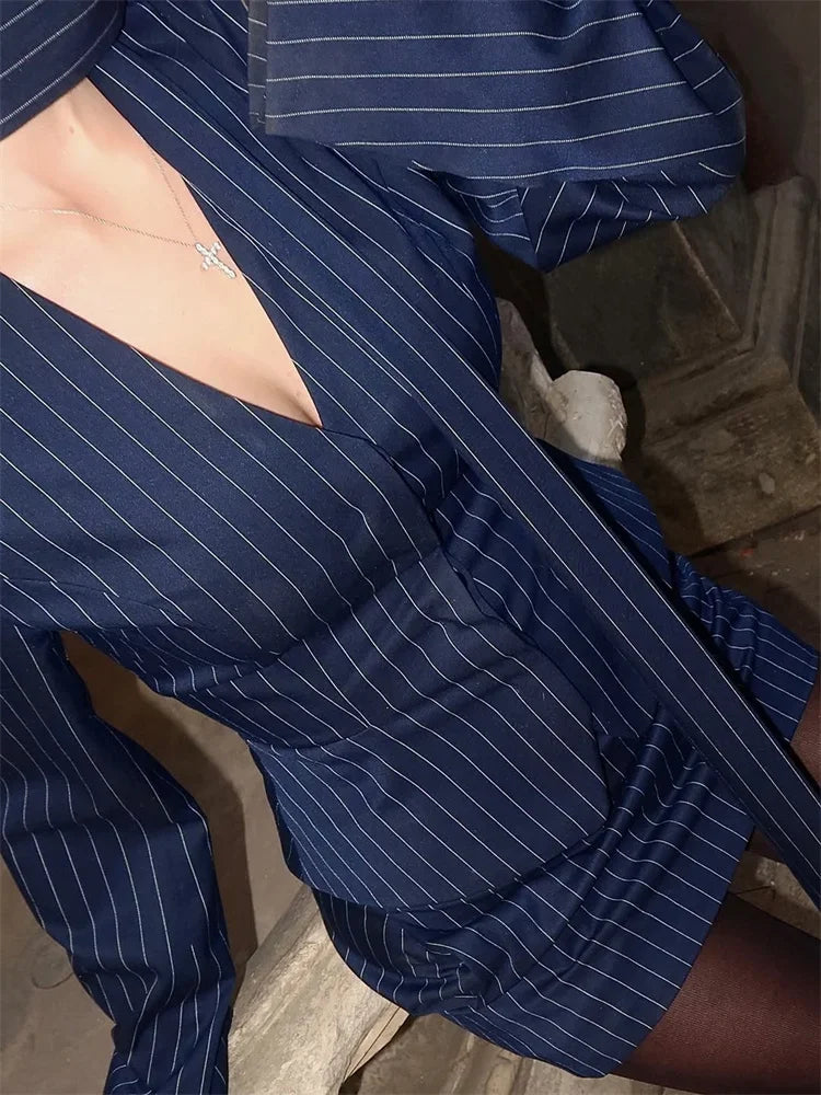 Teresea V Neck Striped Blazer Set