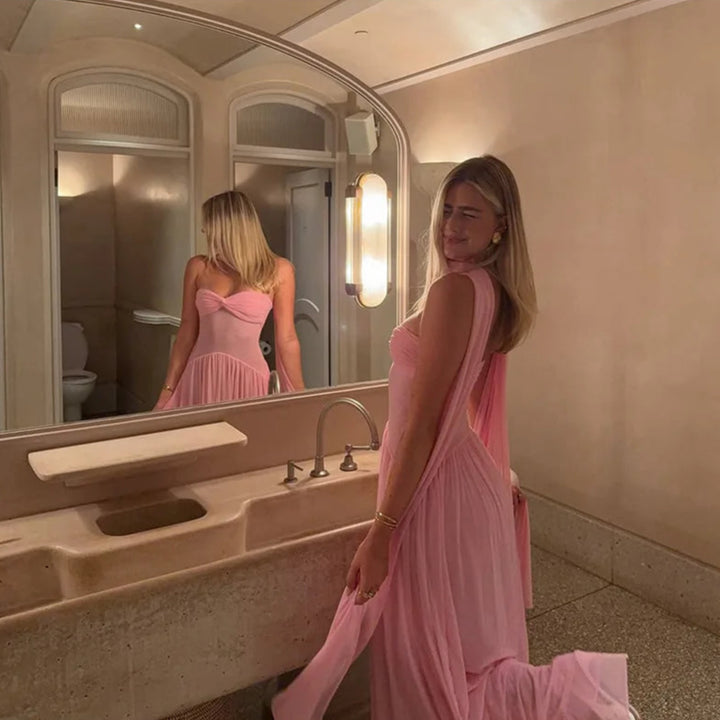 Masella Mesh Maxi Dress With Scarf