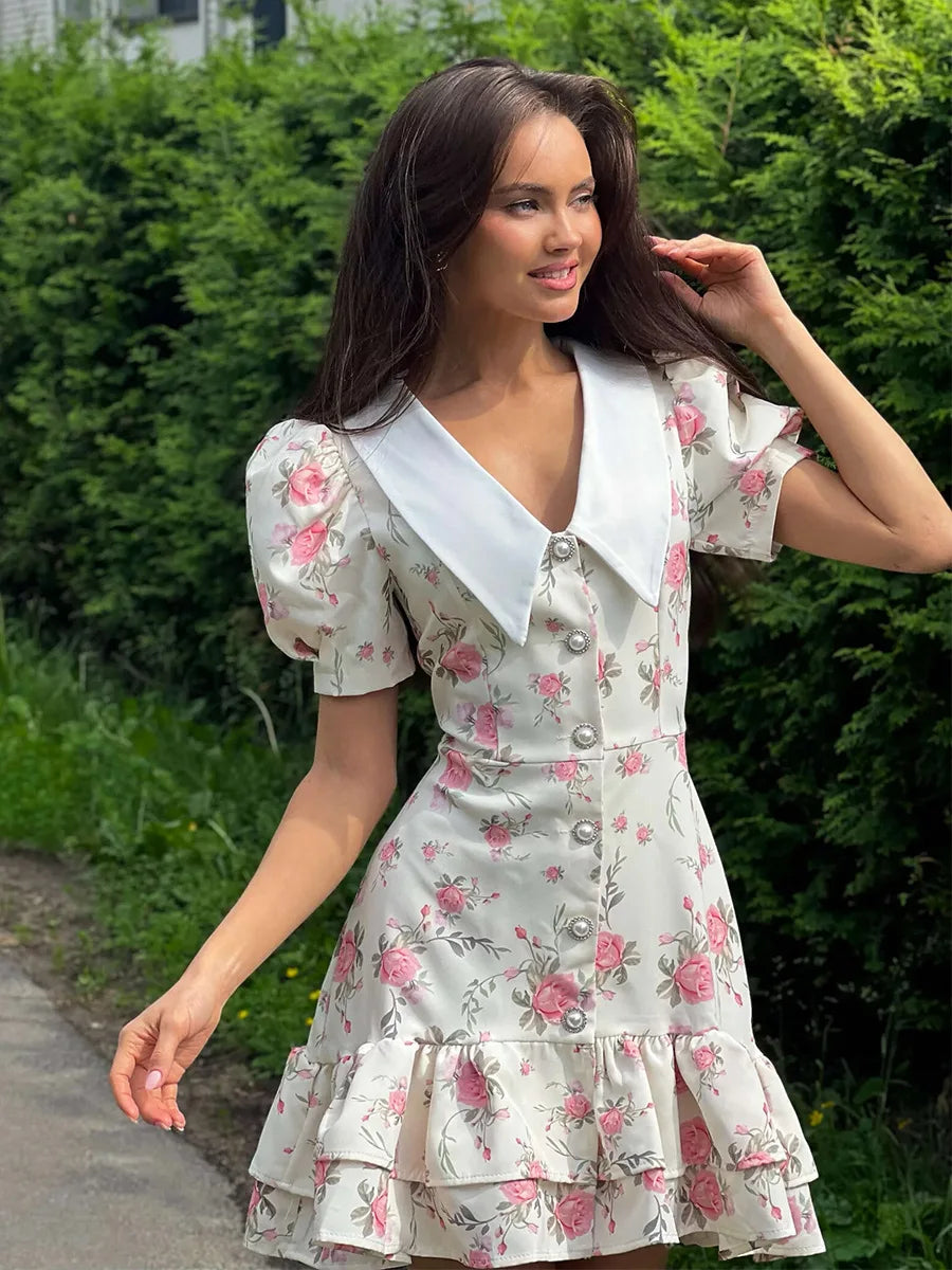 Gweny Puff Sleeves Floral Mini Dress