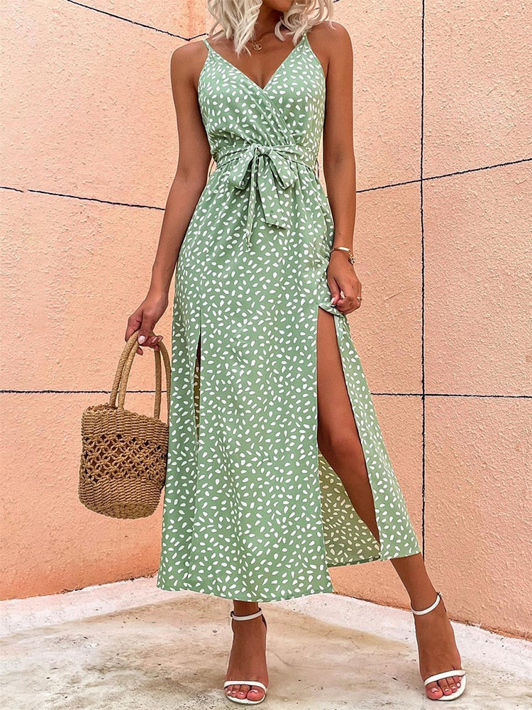 Renny Side Slit Sleeveless Floral Dress