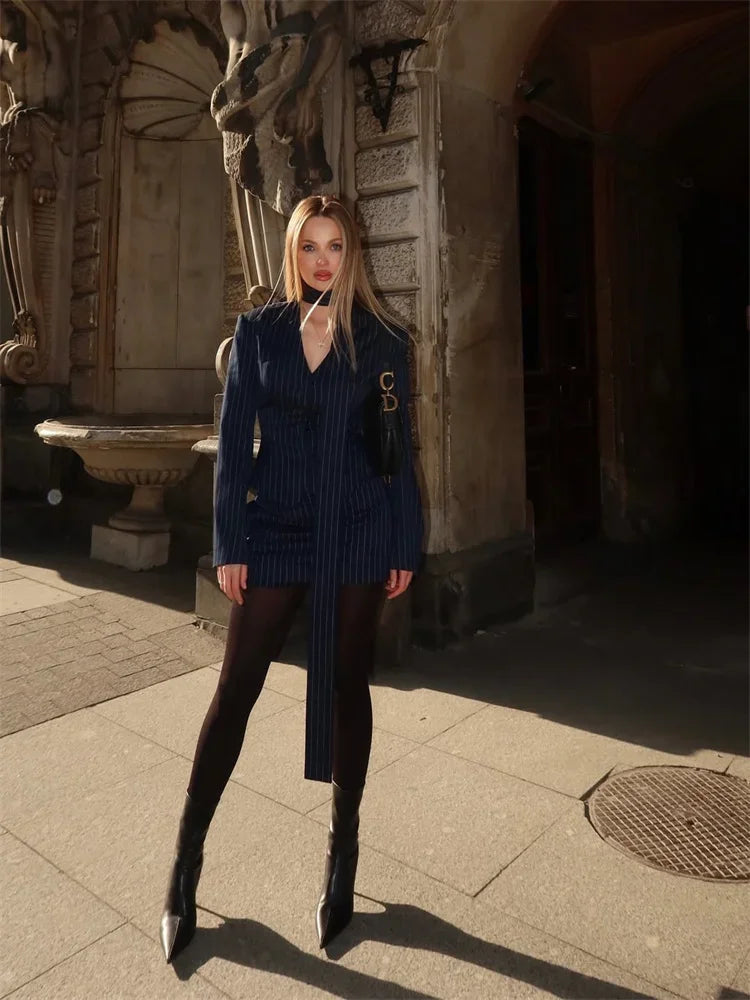 Teresea V Neck Striped Blazer Set