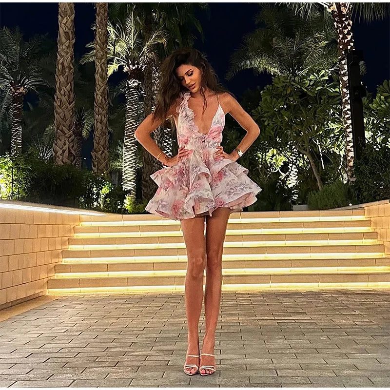 Blossom Floral V Neck Mini Dress