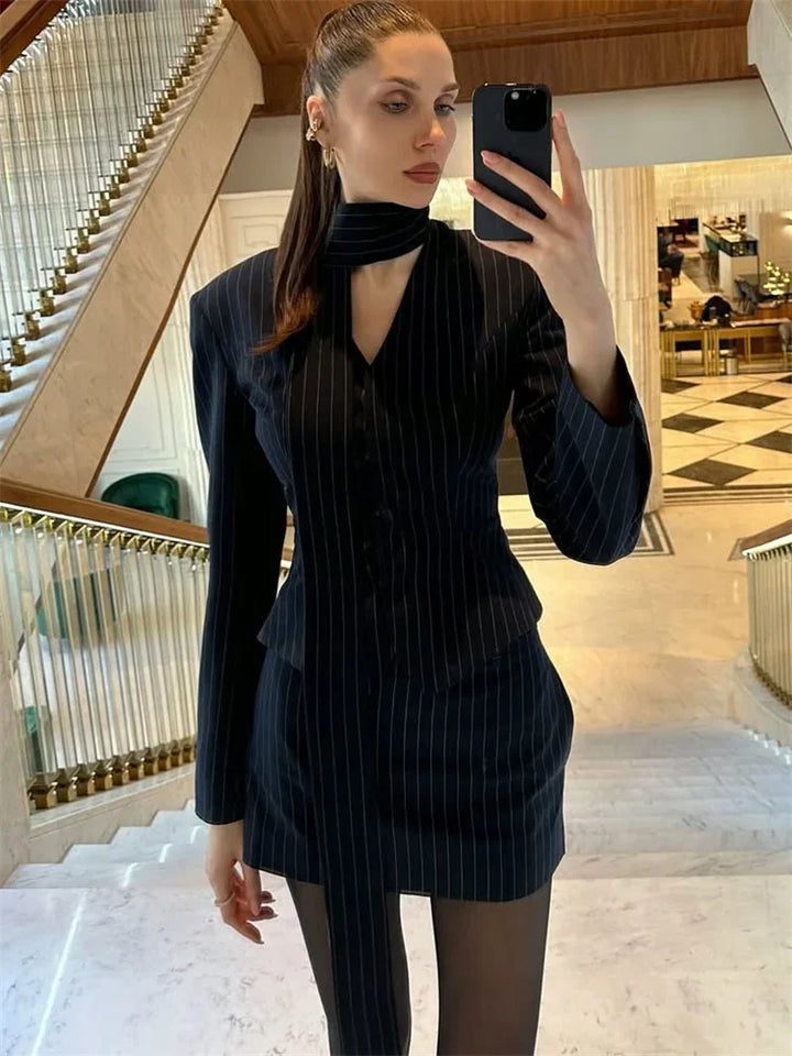 Teresea V Neck Striped Blazer Set