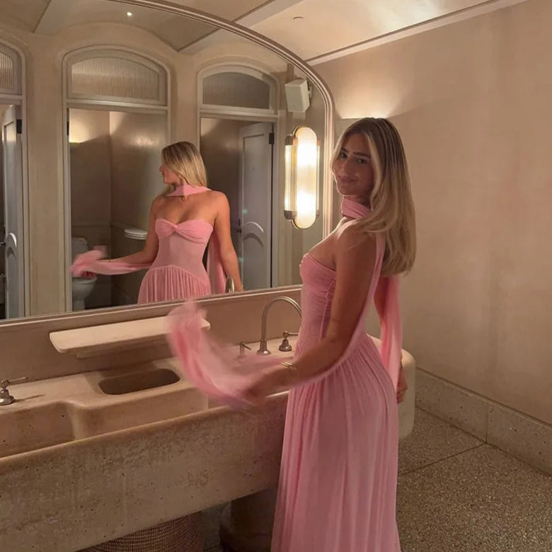 Masella Mesh Maxi Dress With Scarf