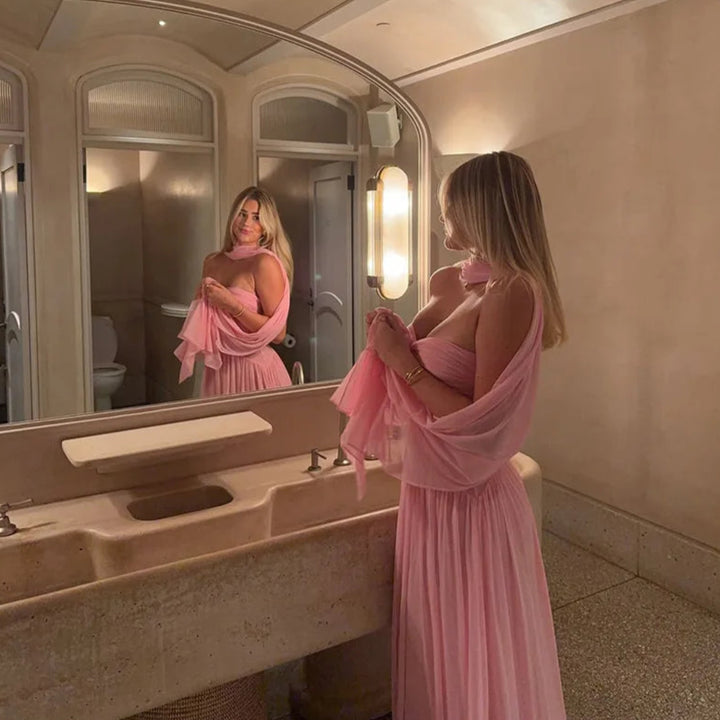 Masella Mesh Maxi Dress With Scarf