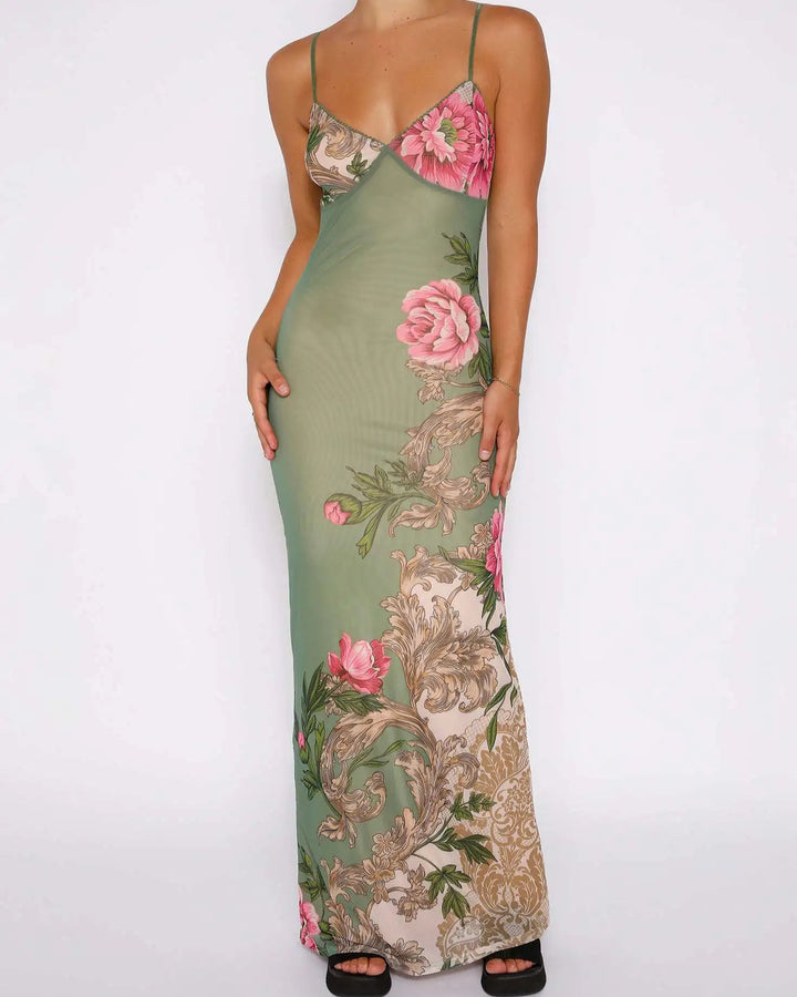 Floretta V Neck Spaghetti Dress