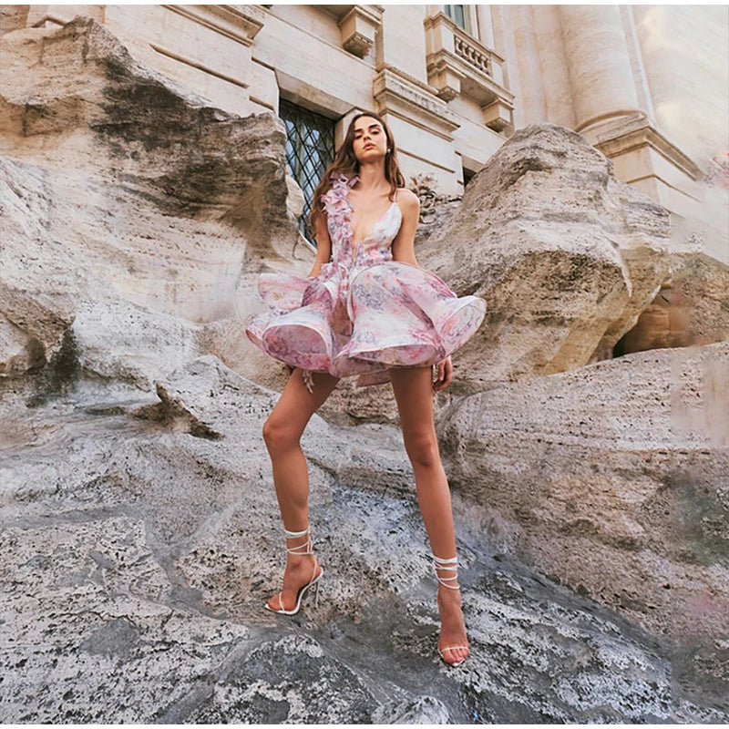 Blossom Floral V Neck Mini Dress