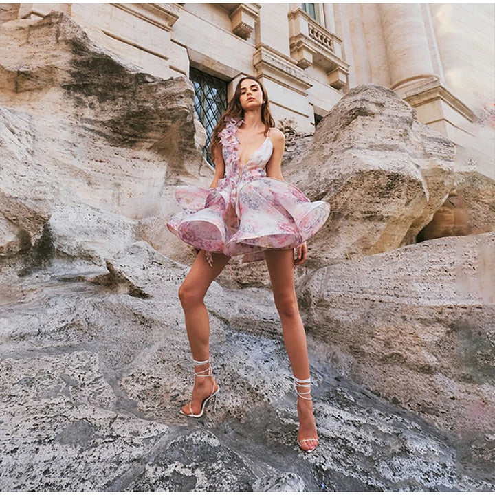 Blossom Floral V Neck Mini Dress