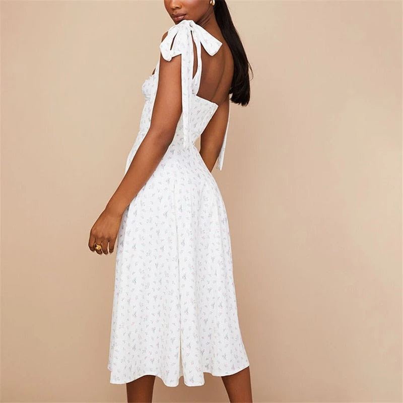 Clarissa Floral Print Knot Straps Dress