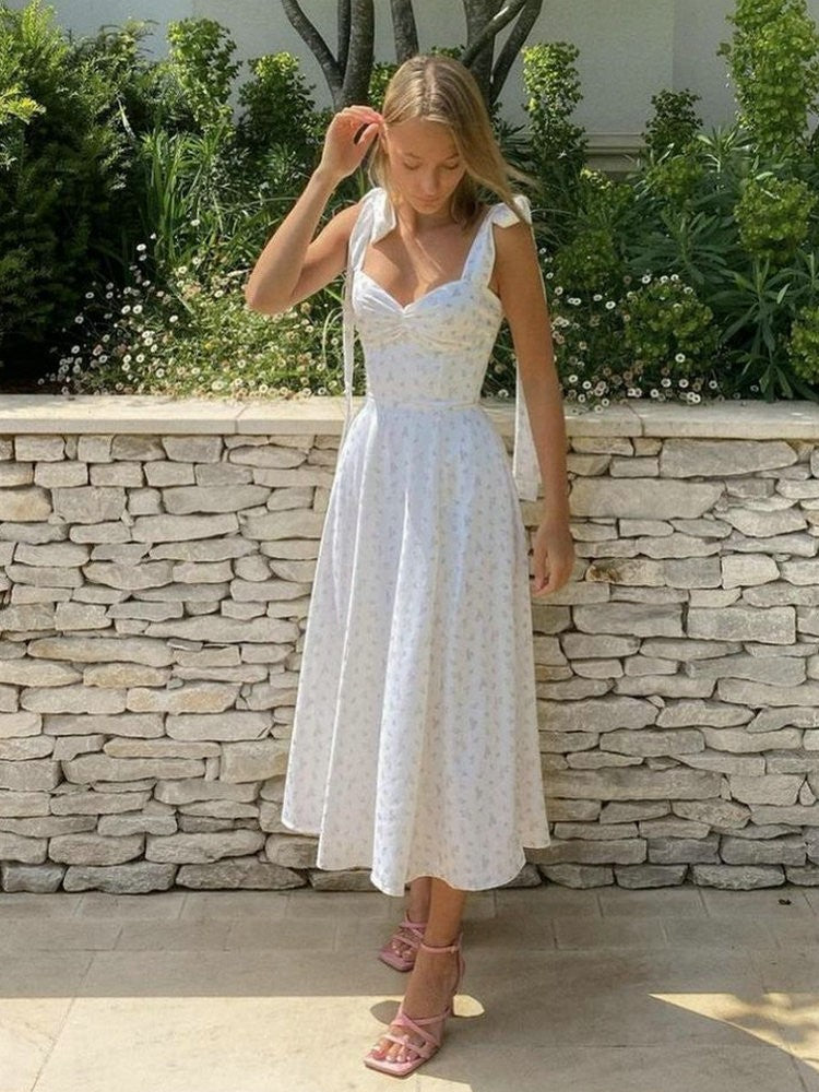 Clarissa Floral Print Knot Straps Dress