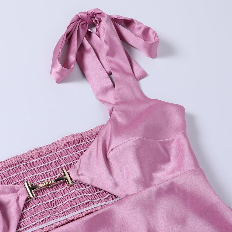 Averil Satin Chain Cut Out Dress - Bella Chix Co