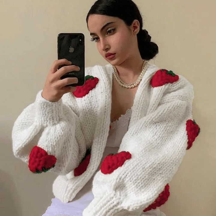 Strawberry Kintted Cardigan - Bella Chix Co