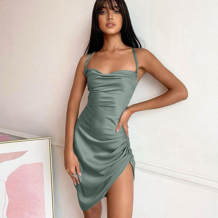 Giva Ruched Satin Dress - Bella Chix Co