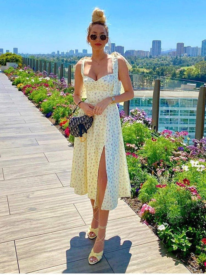 'Sunshine' Thigh Split Floral Dress - Bella Chix Co