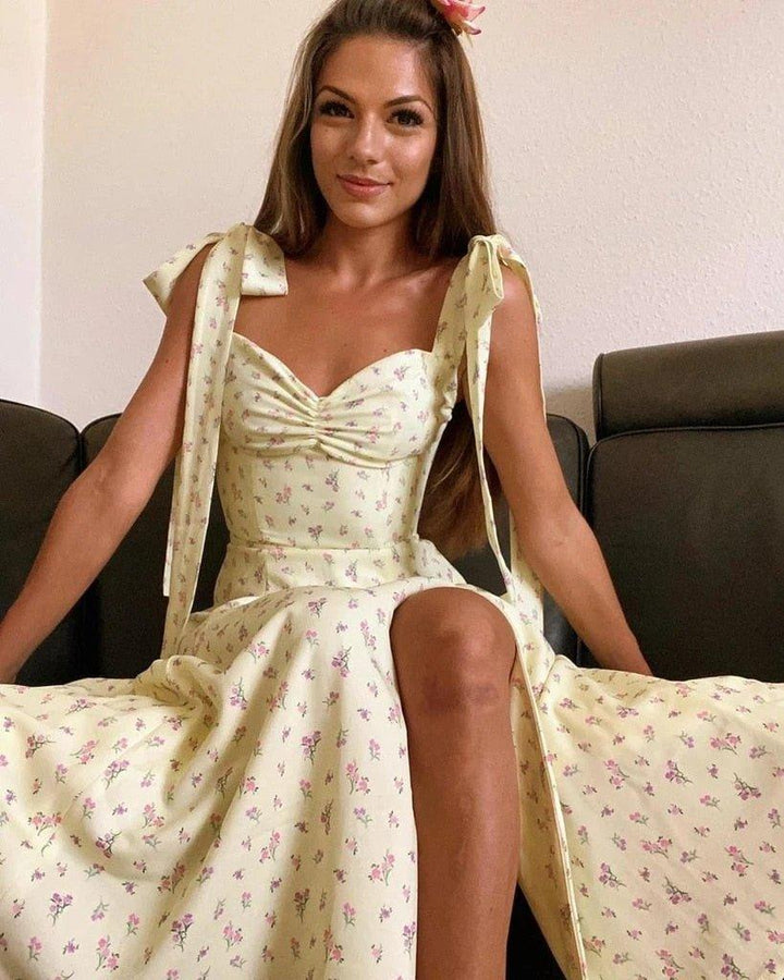 'Sunshine' Thigh Split Floral Dress - Bella Chix Co