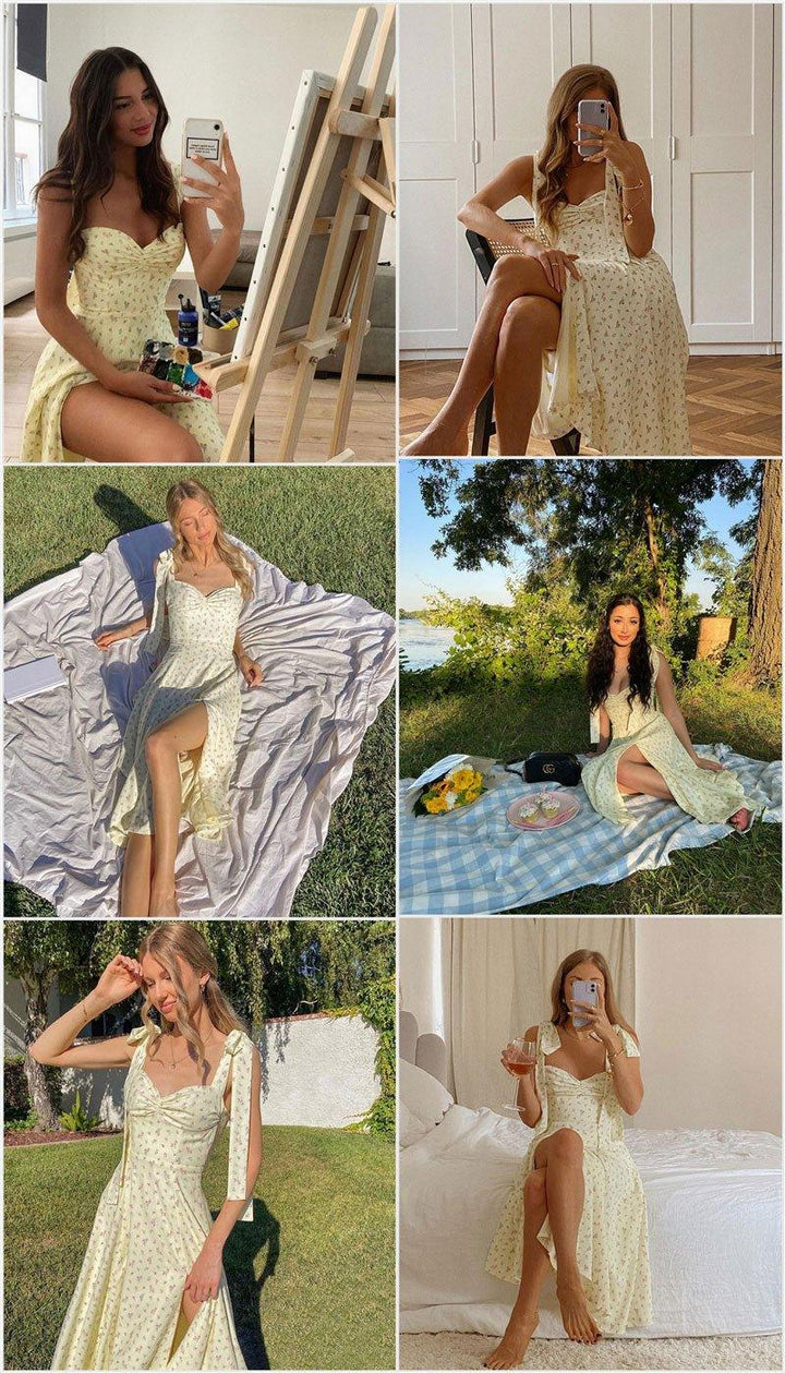 'Sunshine' Thigh Split Floral Dress - Bella Chix Co