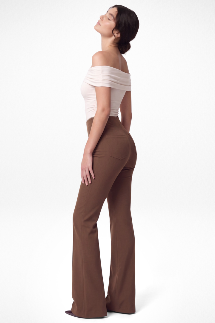 Ivy Sculpted High Waist Bootcut Trousers - Brown