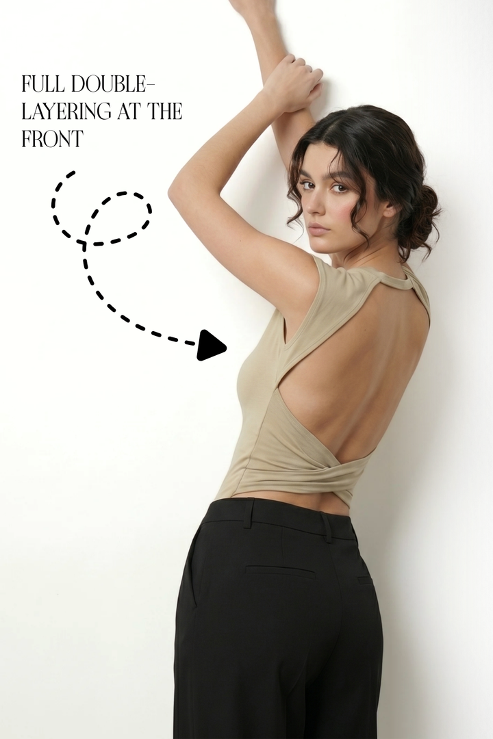 Muse Backless Inbuilt Bra Top - Khaki