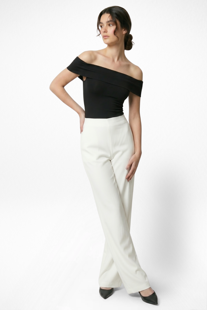 Boss Babe High Waist Wide Leg Pants - Egg White