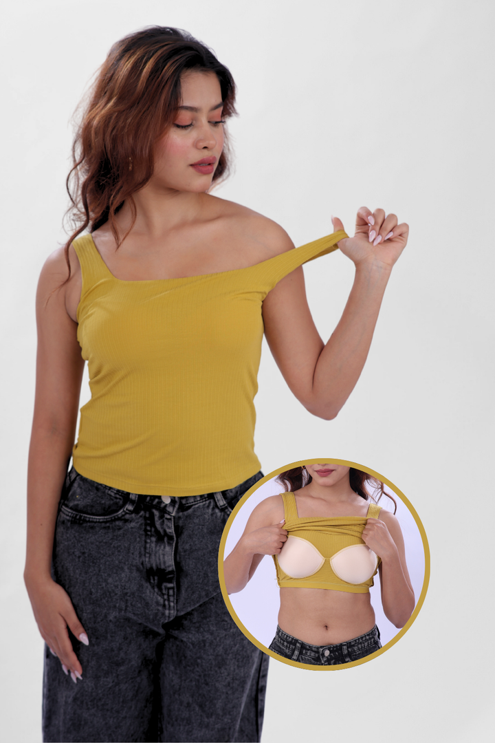 The 'Unhooked' Inbuilt Bra Top - Mustard Yellow
