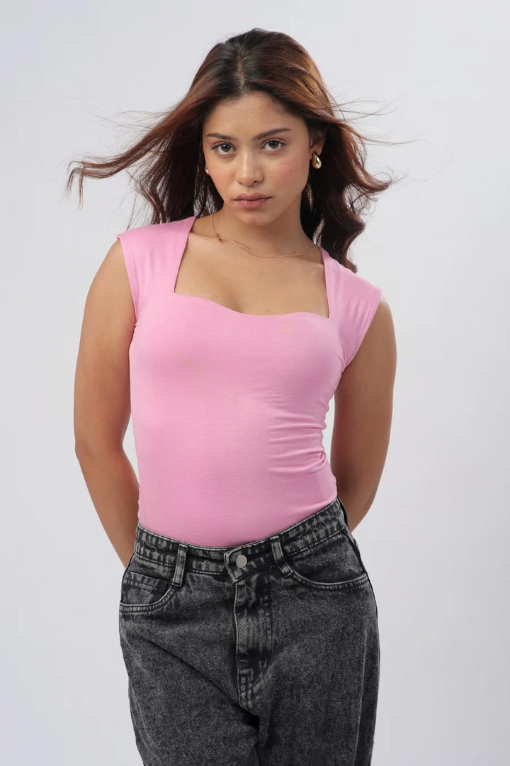 Sia Sweetheart Neckline Top - Baby Pink