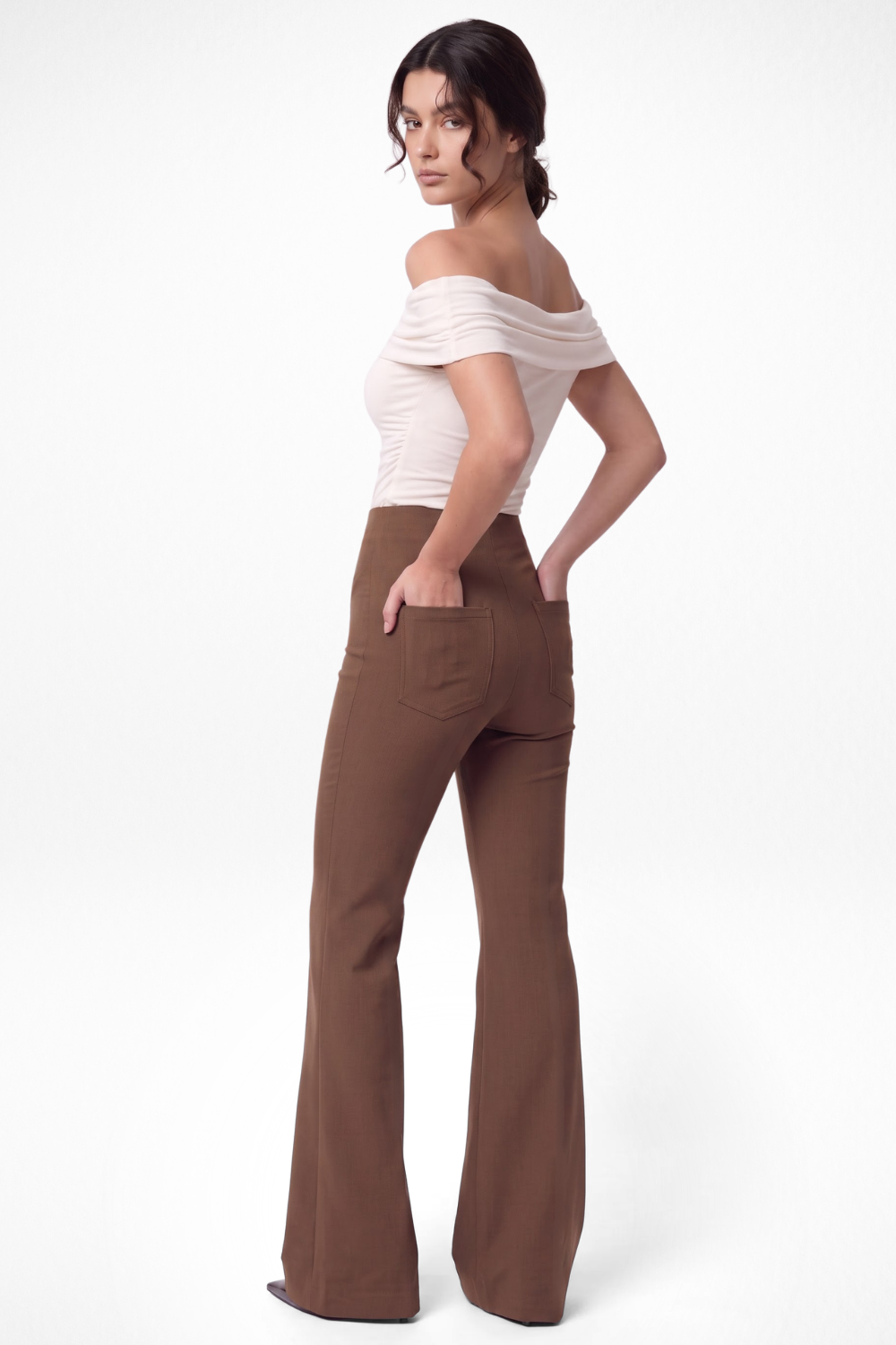 Ivy Sculpted High Waist Bootcut Trousers - Brown
