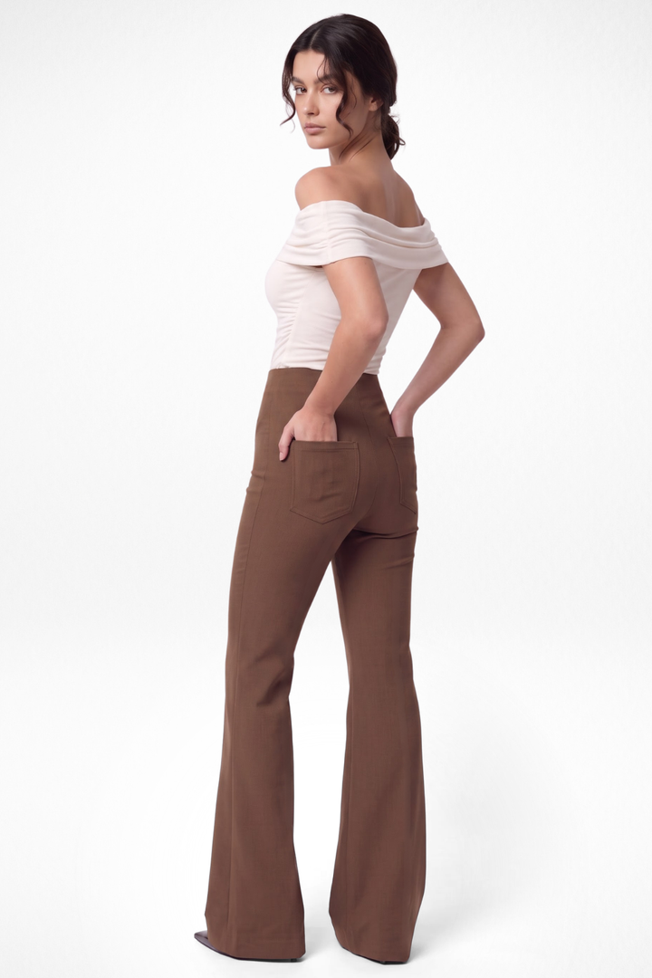 Ivy Sculpted High Waist Bootcut Trousers - Brown