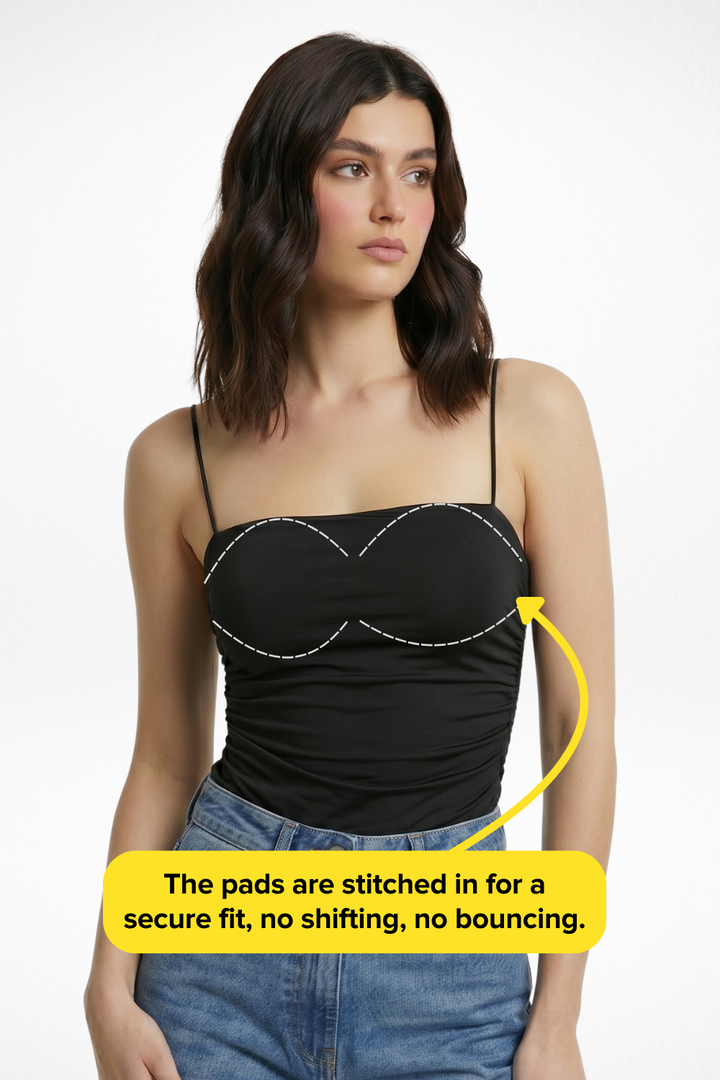Jade Noodle Strap Inbuilt Bra Top - Black