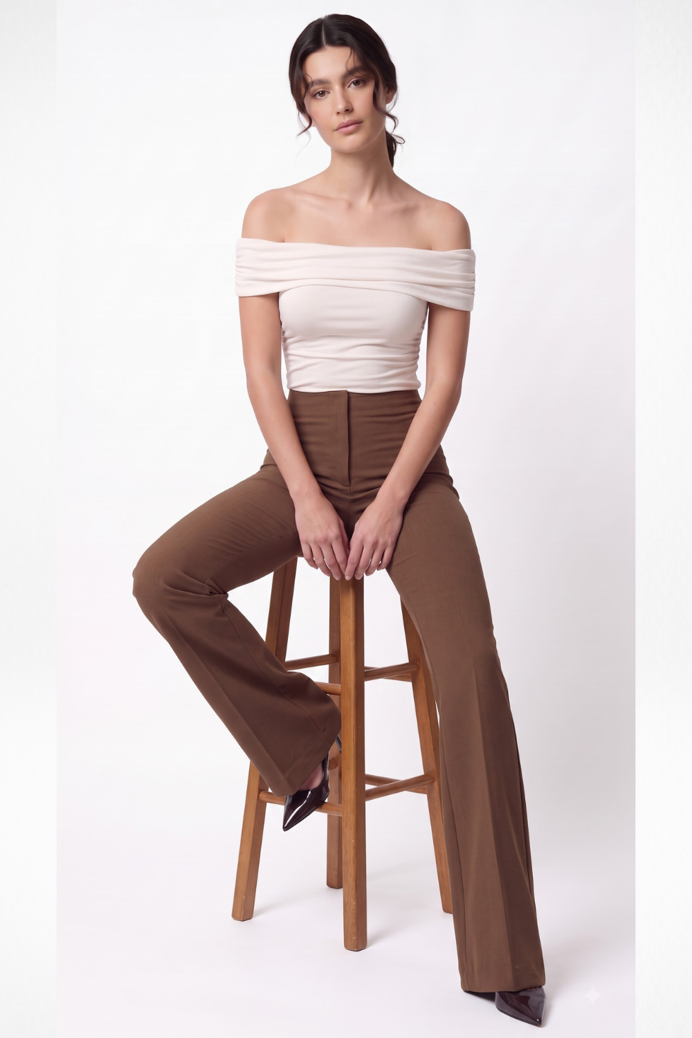 Ivy Sculpted High Waist Bootcut Trousers - Brown