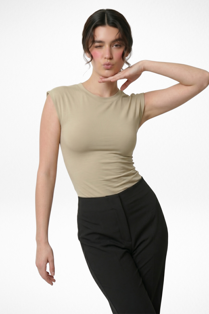 Muse Backless Inbuilt Bra Top - Khaki