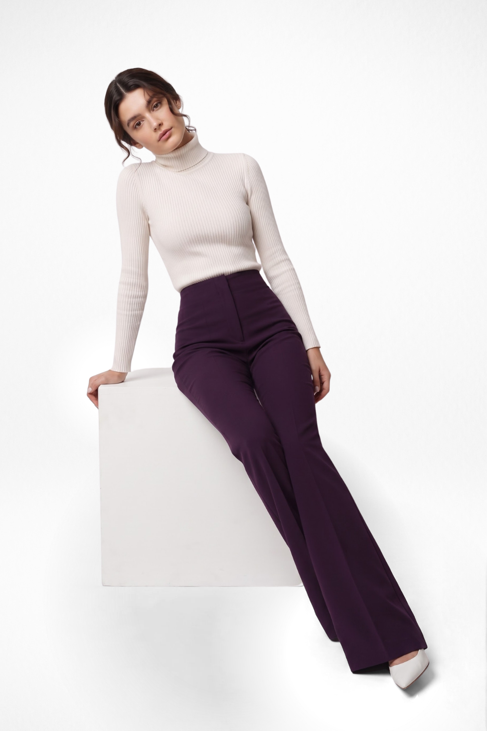 Ivy Sculpted High Waist Bootcut Trousers - Cherry Cola