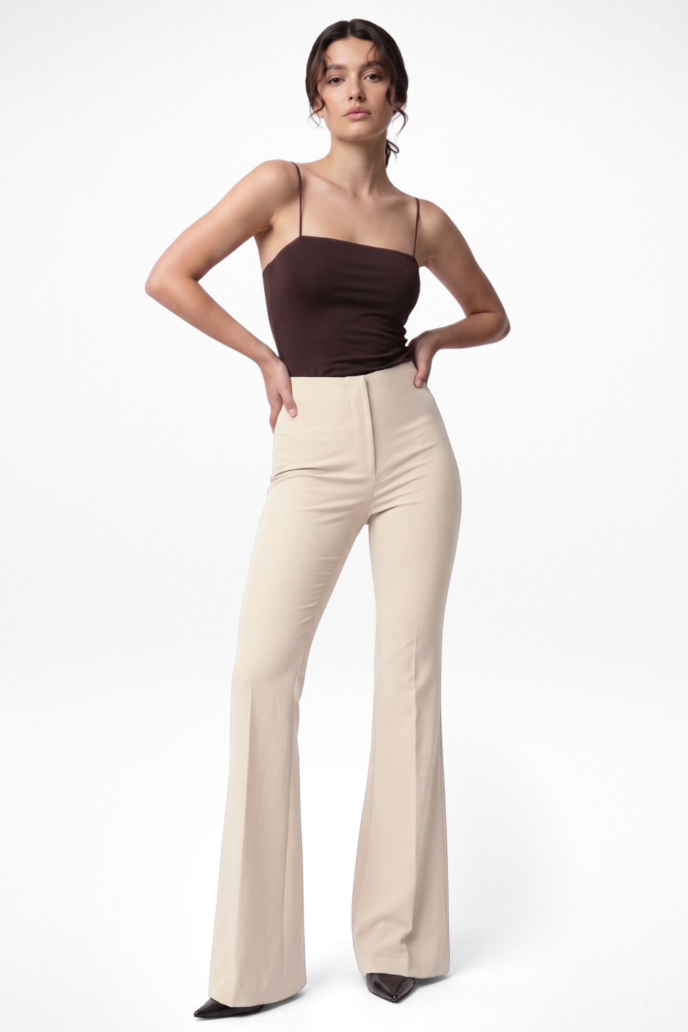 Ivy Sculpted High Waist Bootcut Trousers - ButterCream Beige