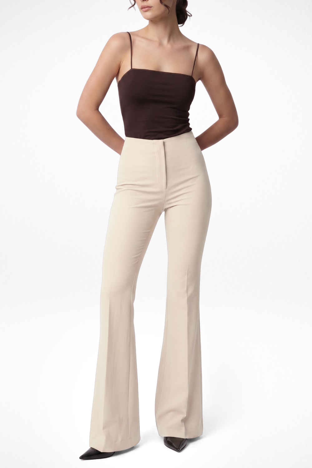 Ivy Sculpted High Waist Bootcut Trousers - ButterCream Beige